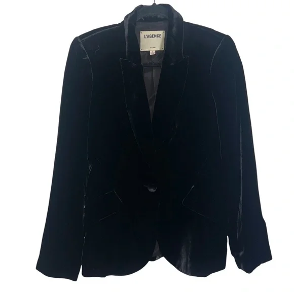 L’AGENCE Chamberlain Velvet Blazer Jacket Black - Picture 3 of 11